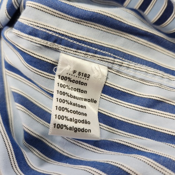 Vintage Lacoste Shirt Men 44 (XL) Vertical Striped Button Up Alligator Logo Blue - Picture 8 of 11